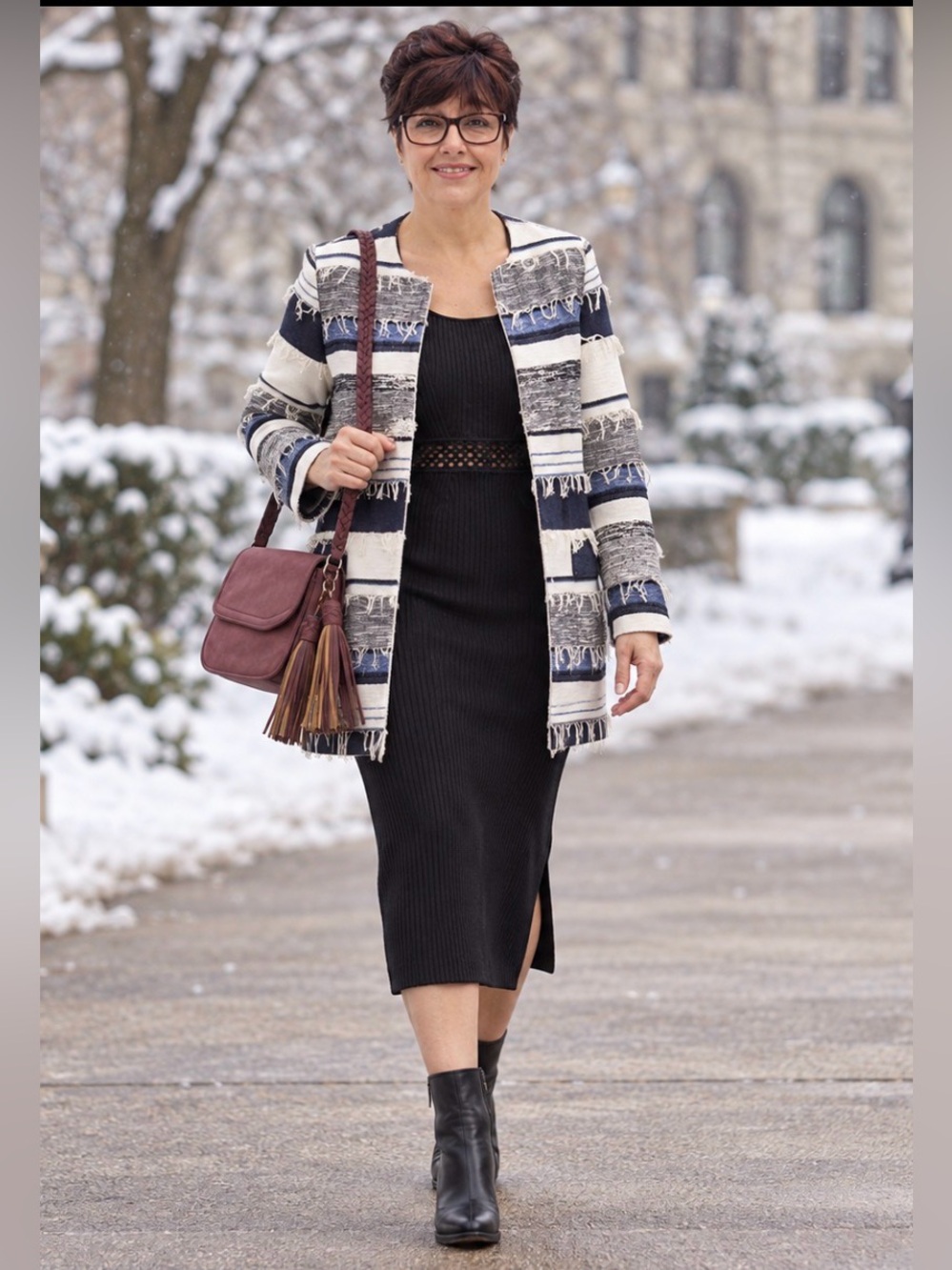 EUC Zara Fringe Jacket + House of Harlow Dress + Burgundy Bag Bundle